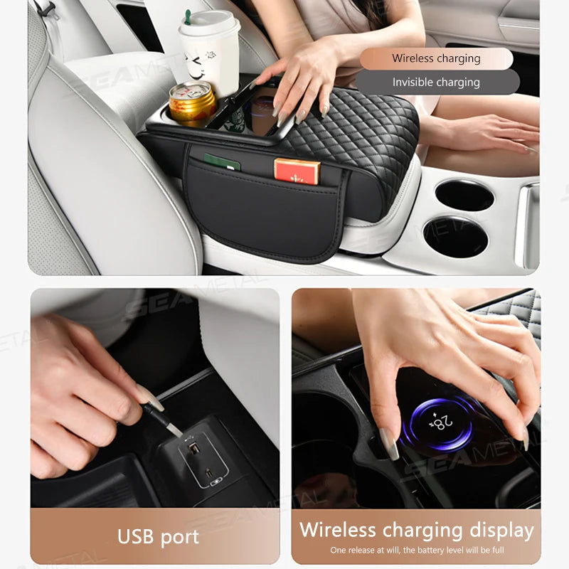 Car Armrest Cushion with Wireless Charging by Snagg An Armrest