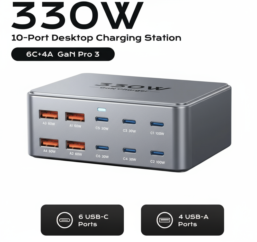 330W USB C Multiport Fast Charging Station For Laptop & Phones by Snagg A Charging Station