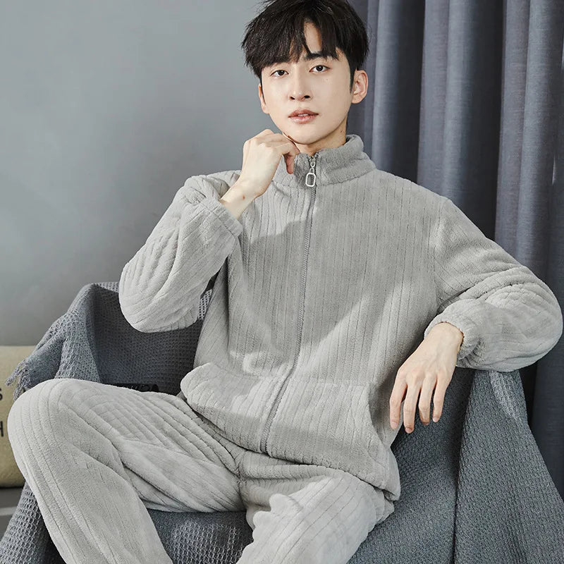 Men's Coral Fleece Pajama Set | Thickened Flocking Long Sleeve Winter Warm Couple Loungewear