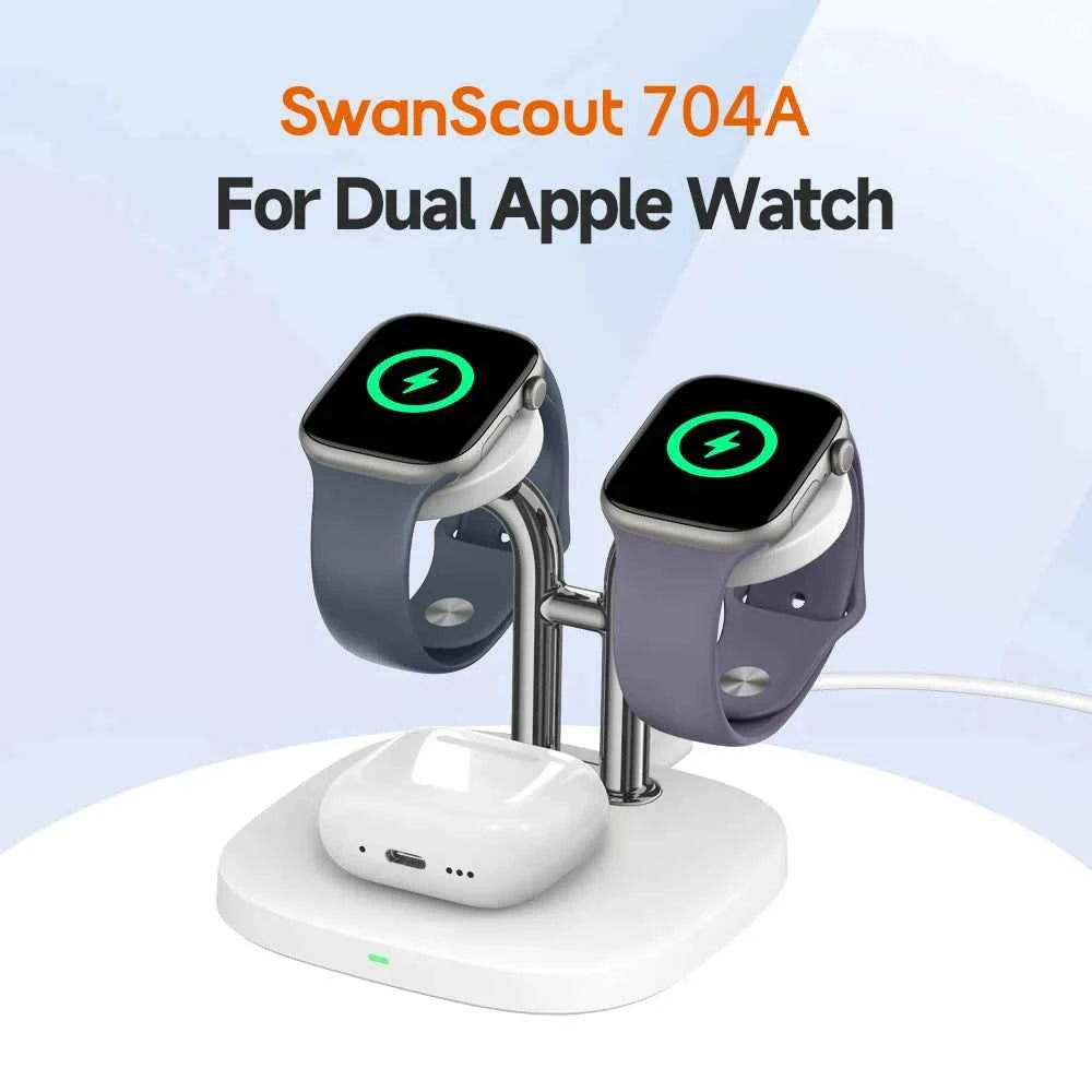 Dual Apple Watch & AirPods Wireless Charging Dock | Apple Watch Ultra 3 SE 2 11 10 9 8 7 6 AirPods 4