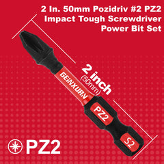2" Pozidriv #2 PZ2 Impact Screwdriver Bit Set – S2 Alloy Steel Magnetic, High-Torque Power Bits