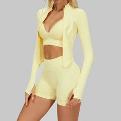 Women's 2/3-Piece Seamless Yoga Set | Gym Workout Suit Fitness Bra Crop Top Long Sleeve Leggings