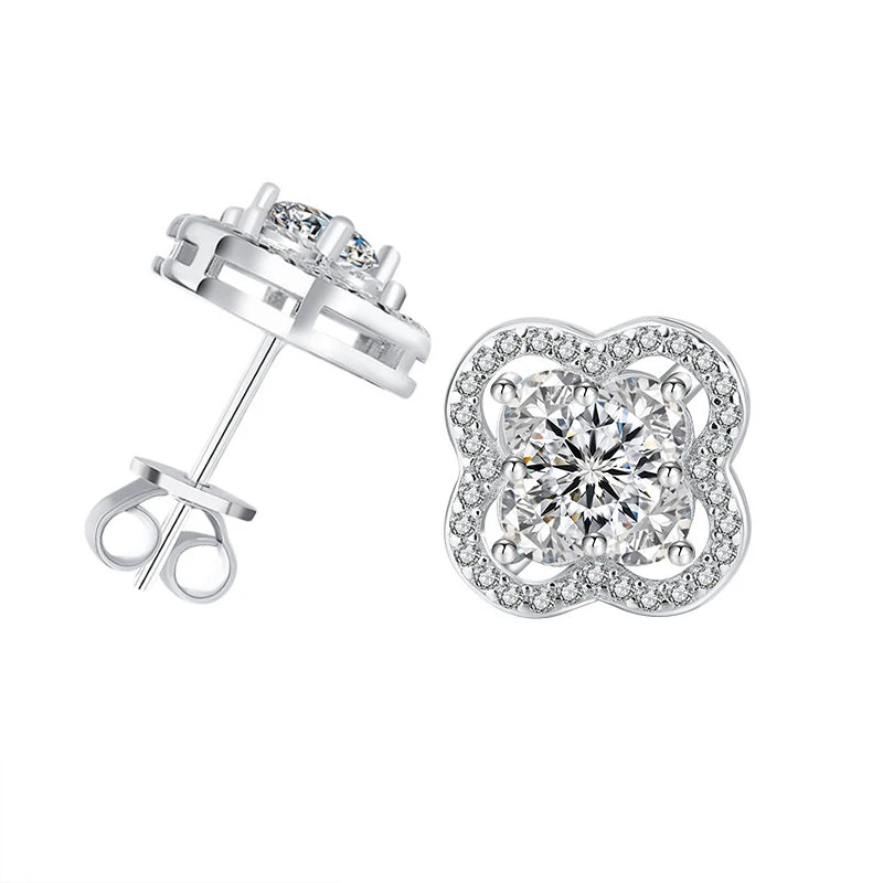 0.5CT Teal Moissanite Four-Leaf Stud Earrings