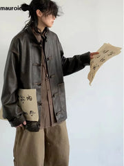 Oversized Vintage Distressed PU Leather Jacket by Snagg A Jacket
