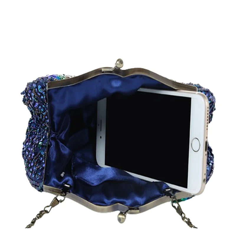 Retro Beaded Peacock Evening Purse