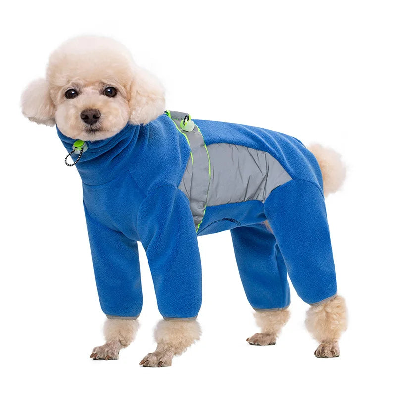 Fleece Dog Pyjamas with Legs – Reflective Closed-Belly Winter Suit for Small Dogs (Cuttable Panel)