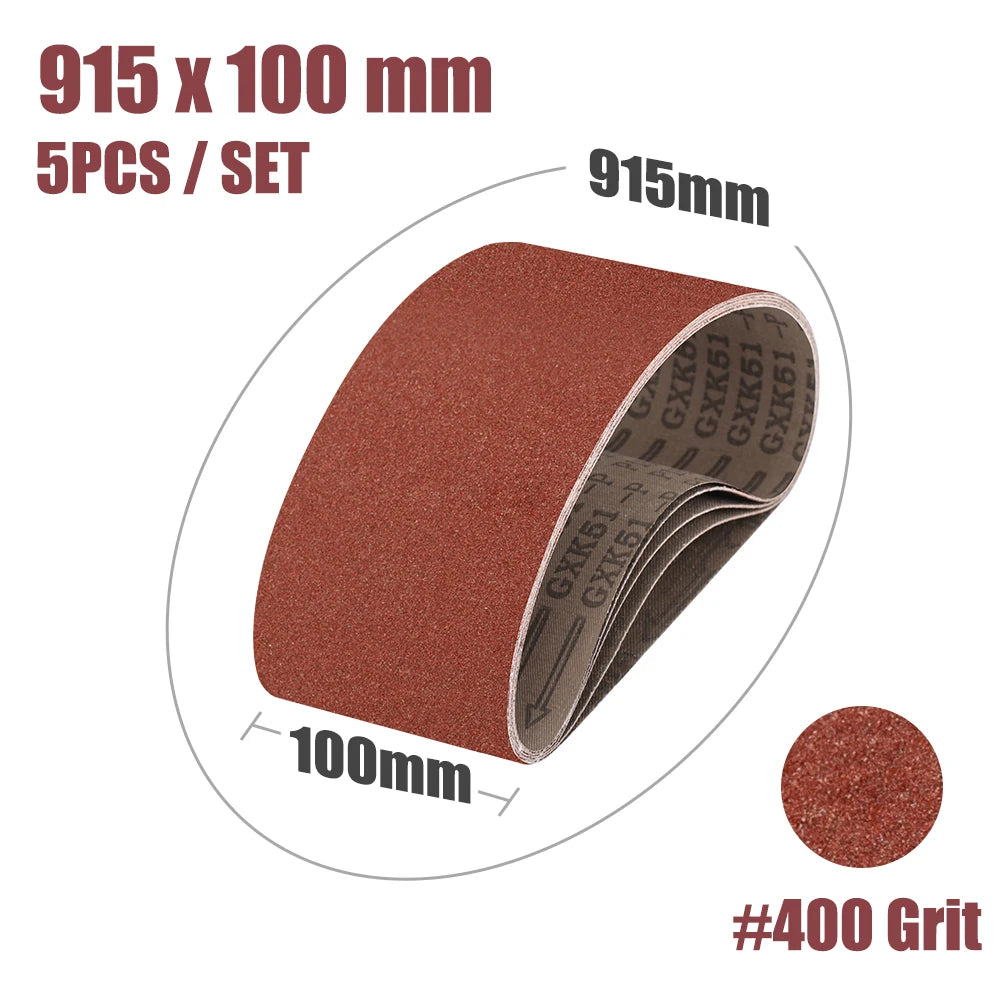 5pcs Sanding Belts 100×915mm | Belt Sander Polishing Paper Grit 40–400 Aluminium Oxide