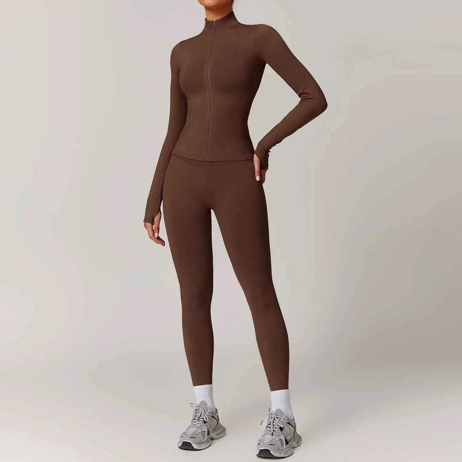 Women's Seamless Long Sleeve Yoga Set | Gym Fitness Jacket Tracksuit & Leggings Sportswear