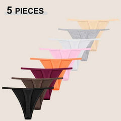 Cotton T-Back Thongs 5-Pack | Seamless Solid Colour Breathable Soft Women's Underwear