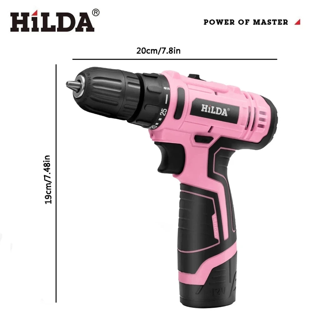 12V Pink Cordless Drill Set