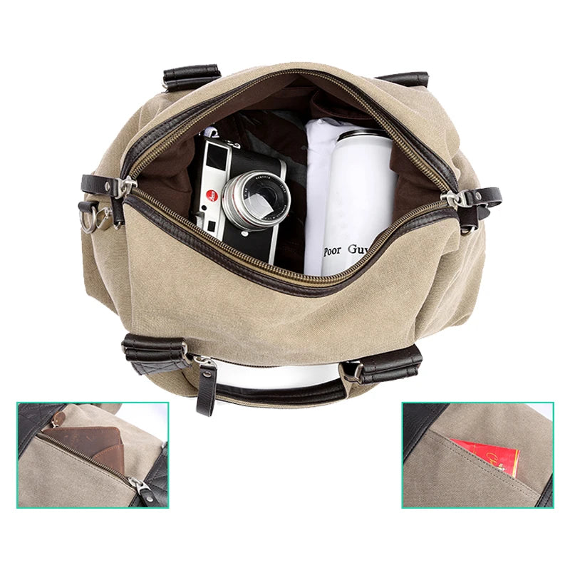 Vintage Canvas & Leather Men’s Travel Duffle Bag