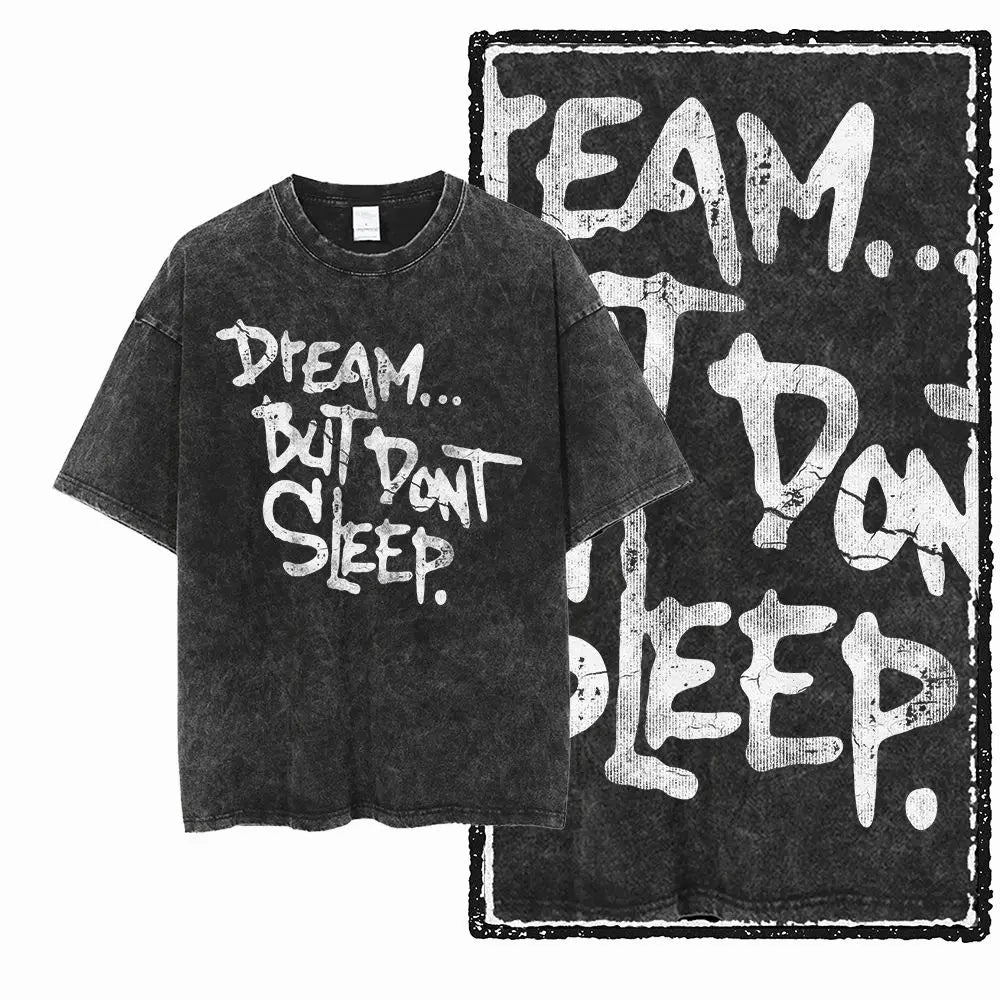 Acid Washed Black Cotton Creative Graphic T-Shirt – Men's Vintage Streetwear Tee