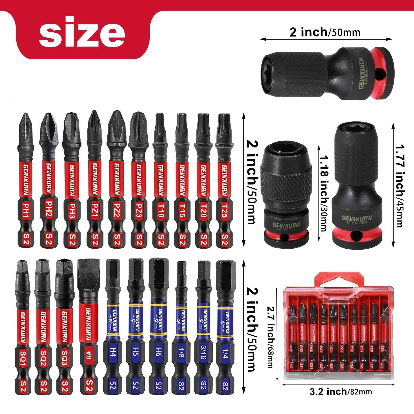 Impact Screwdriver Bit Holders 6pcs | 1/2" 3/8" 1/4" Square Drive to 1/4" Quick-Release Hex Adapter