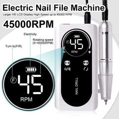 Professional 45,000 RPM Brushless Electric Nail Drill – High Torque Rechargeable Manicure & Pedicure Station