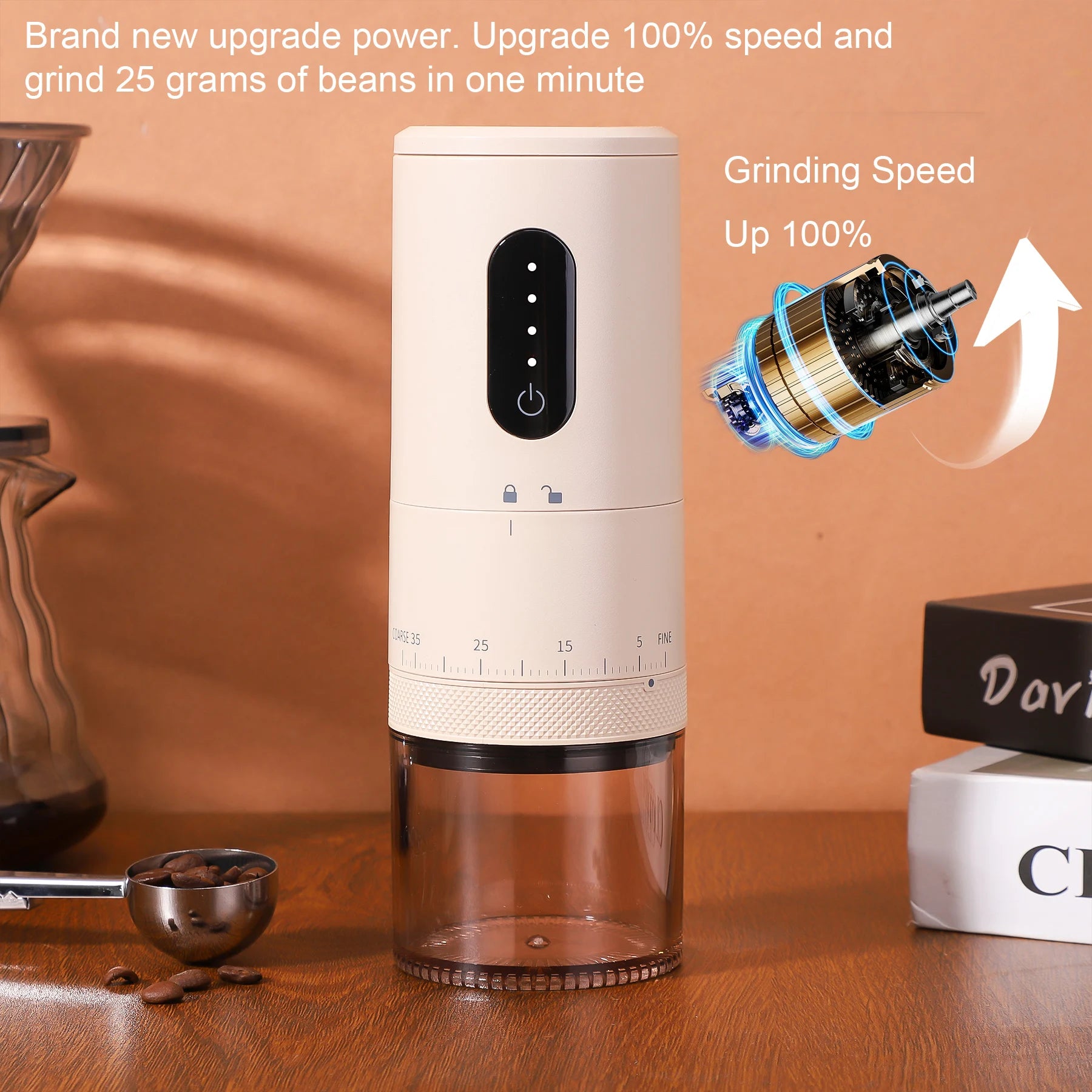 Portable USB Rechargeable Conical Burr Coffee Bean Grinder by Snagg A Grinder