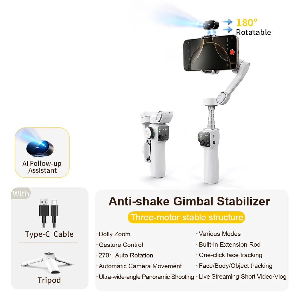 3-Axis Handheld Gimbal Phone Stabilizer with Extension Rod by Snagg A Phone Holder