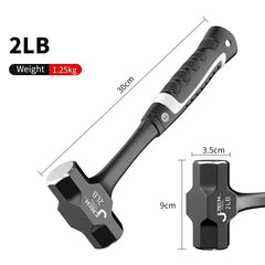 Black hammer with measurements and weight details on a white background