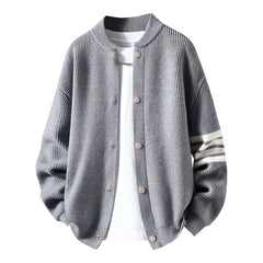 Men’s Baseball Collar Open Cardigan | Korean Style Color-Block Knitwear