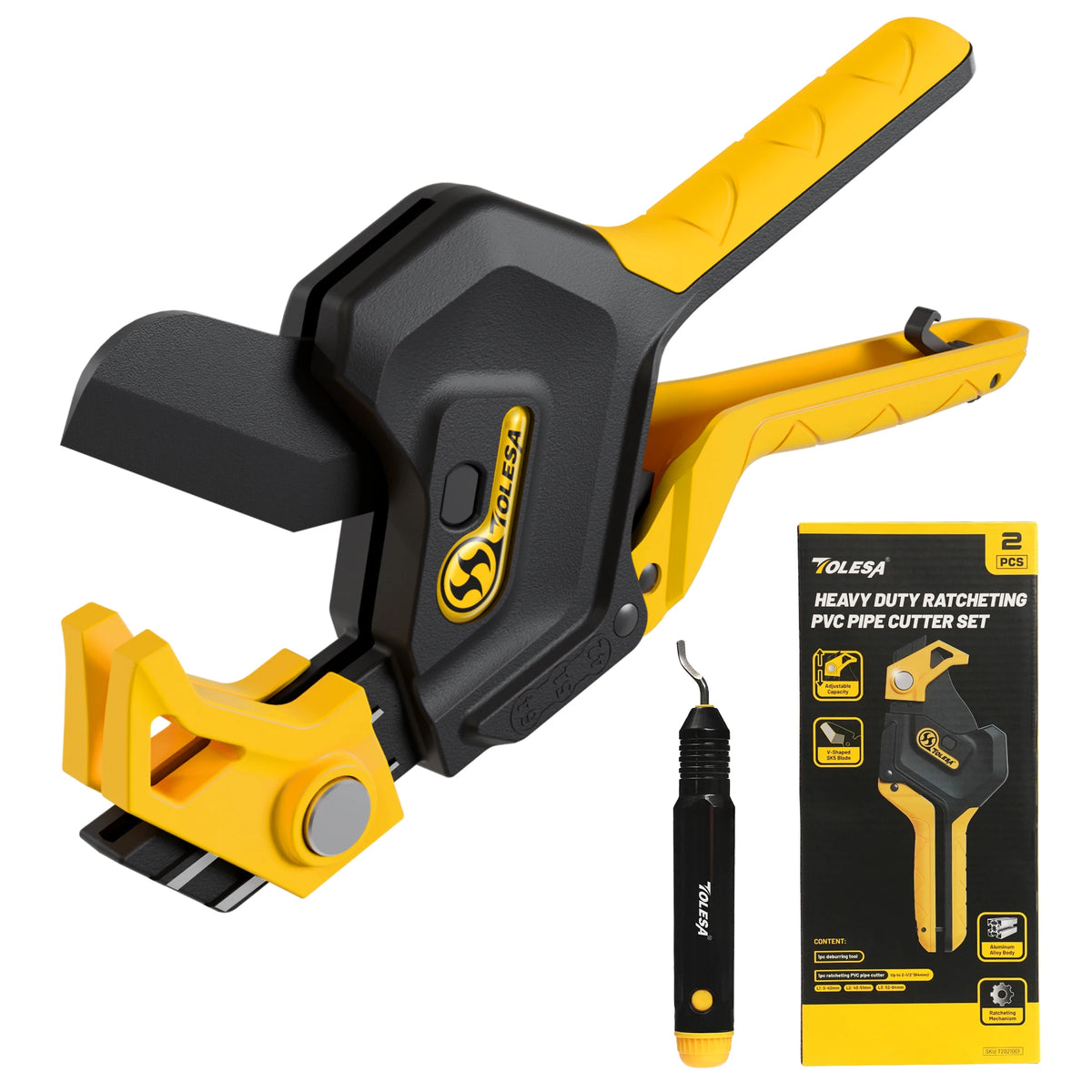 Heavy Duty PVC Pipe Cutter – 3-Gear Adjustable Ratchet, Cuts Up to 2-1/2” Plastic Pipes