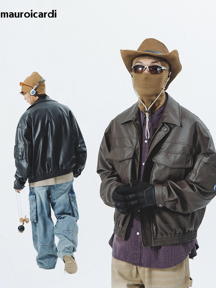 Vintage Black & Brown PU Leather Moto Jacket by Snagg A Jacket