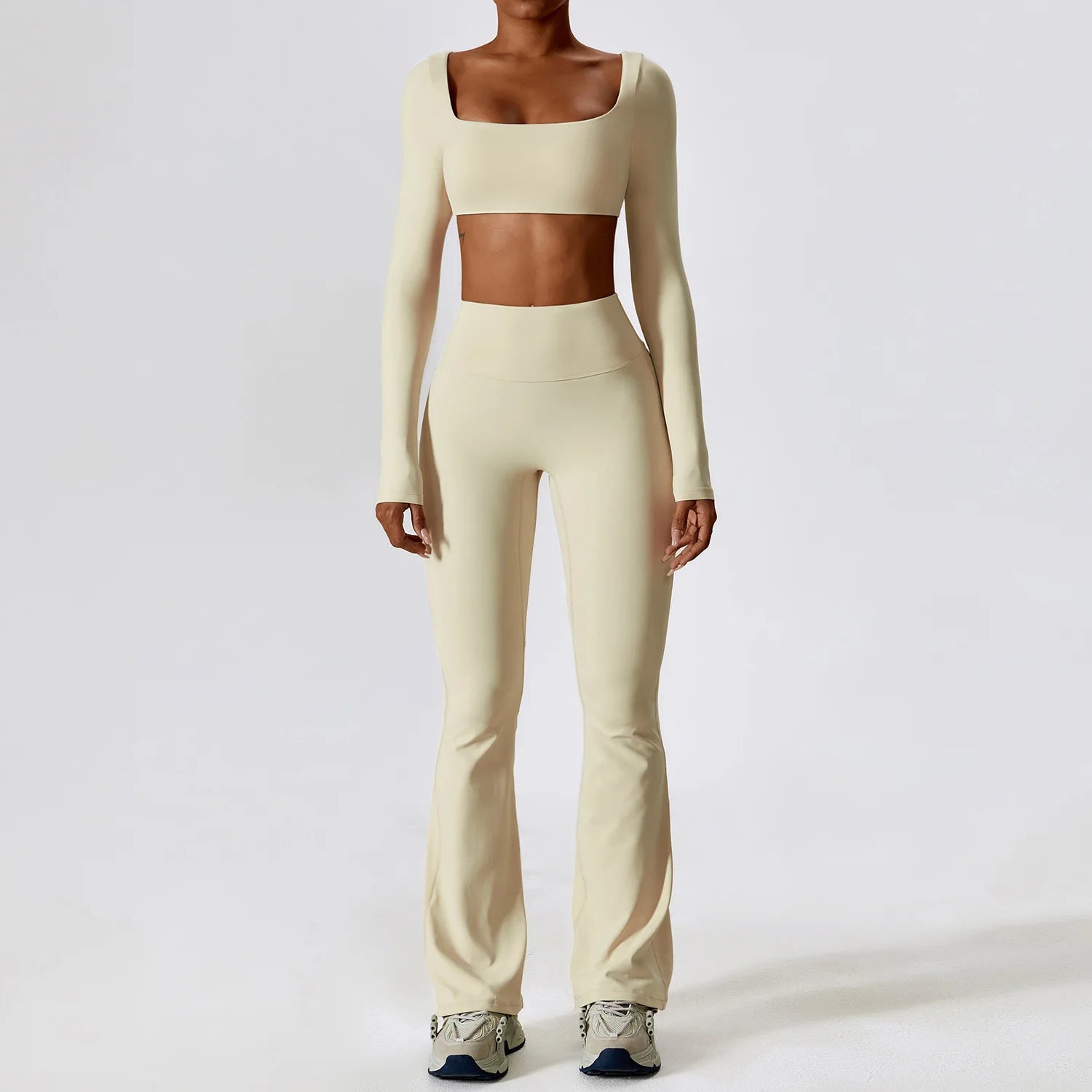 Women's 2-Piece Seamless Long Sleeve Yoga Set | Fitness Bra Crop Top & Leggings Sports Suit