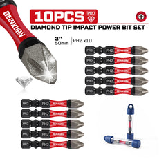 Diamond Coated PH2 Impact Screwdriver Bit Set – 2" Magnetic S2 Steel Insert Bits with Tubes for High-Torque Applications