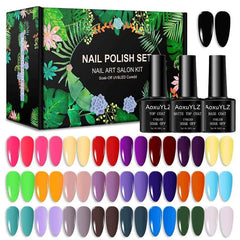 Professional 28 Piece Glass Bottle Gel Collection – 25 Color Palette with High-Gloss & Velvet Matte Finishes
