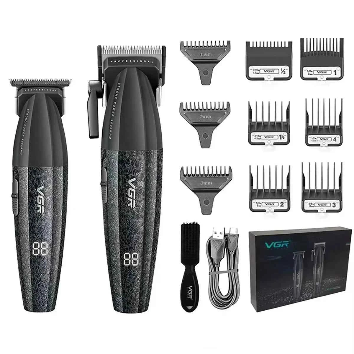 Professional Barber Combo V-640 – 9000 RPM Master Clipper & DLC Precision Trimmer Set with Advanced Turbo Technology