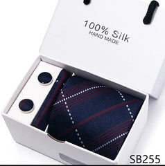 Solid Colour Necktie with Matching Handkerchief & Cufflinks - SB255 - Others In Fashion
