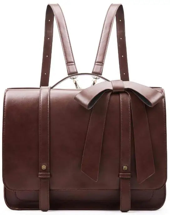 PU Leather Women's Satchel Laptop Bag 14" – Courier Shoulder Bag for College & Travel with Removable Bow