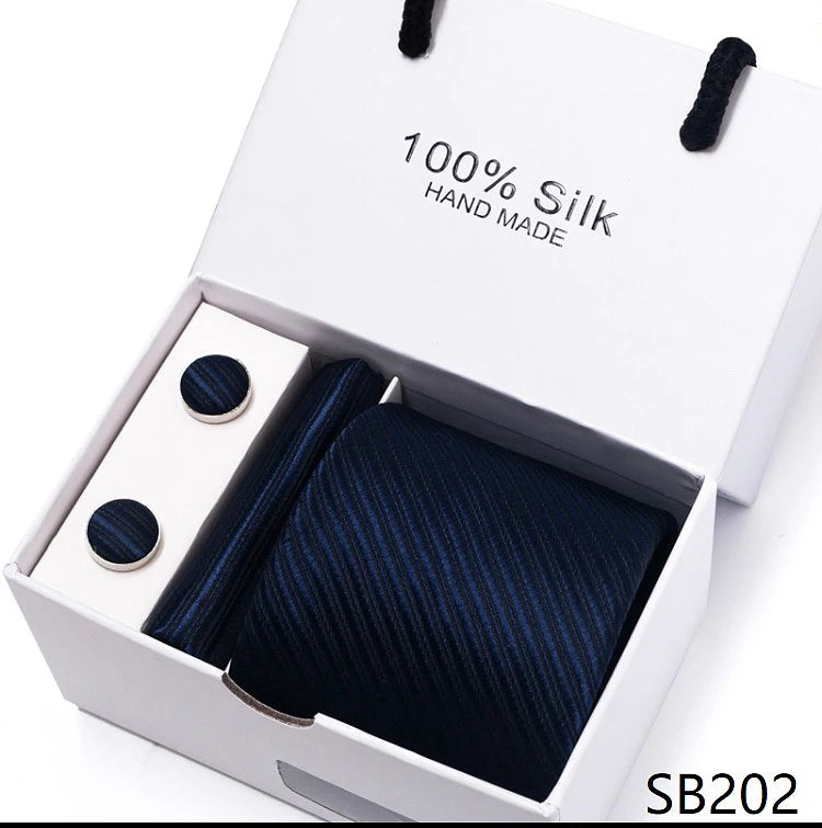 Solid Colour Necktie with Matching Handkerchief & Cufflinks - SB202 - Others In Fashion