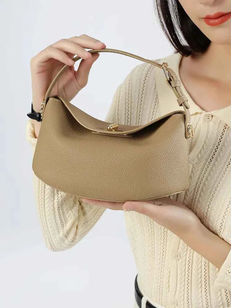 Genuine Leather Minimalist Crossbody Bag – Small Luxury Fashion Handbag & Shoulder Bag for Women (24×11×11cm)
