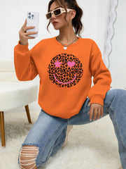 Leopard Happy Face Womens Sweatshirt Print Streetwear