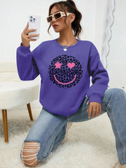 Leopard Happy Face Womens Sweatshirt Print Streetwear