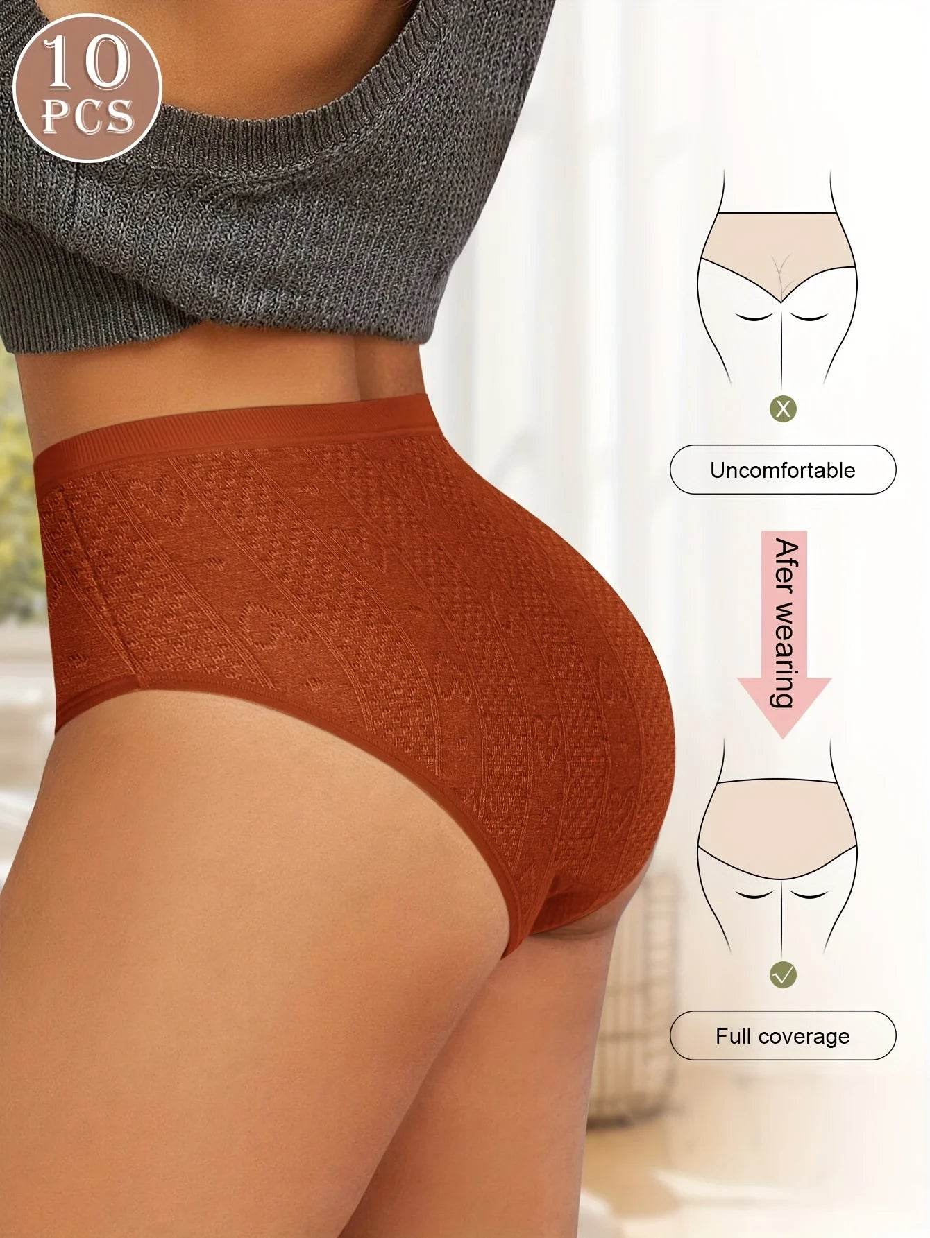 10pcs Elegant Women’s High-Waist Briefs - SnaggIt