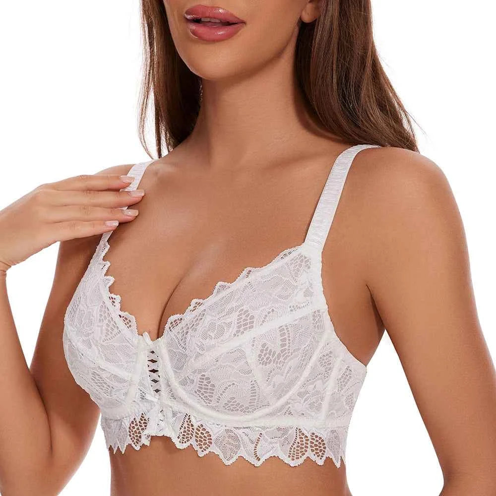 Plus Size Lace Mesh Bra | Underwire Push Up Full Coverage Unpadded