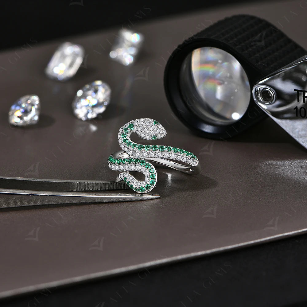 Snake-Shaped Full Moissanite Ring