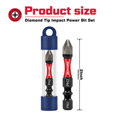 Diamond Coated PH2 Impact Screwdriver Bit Set – 2" Magnetic S2 Steel Insert Bits with Tubes for High-Torque Applications