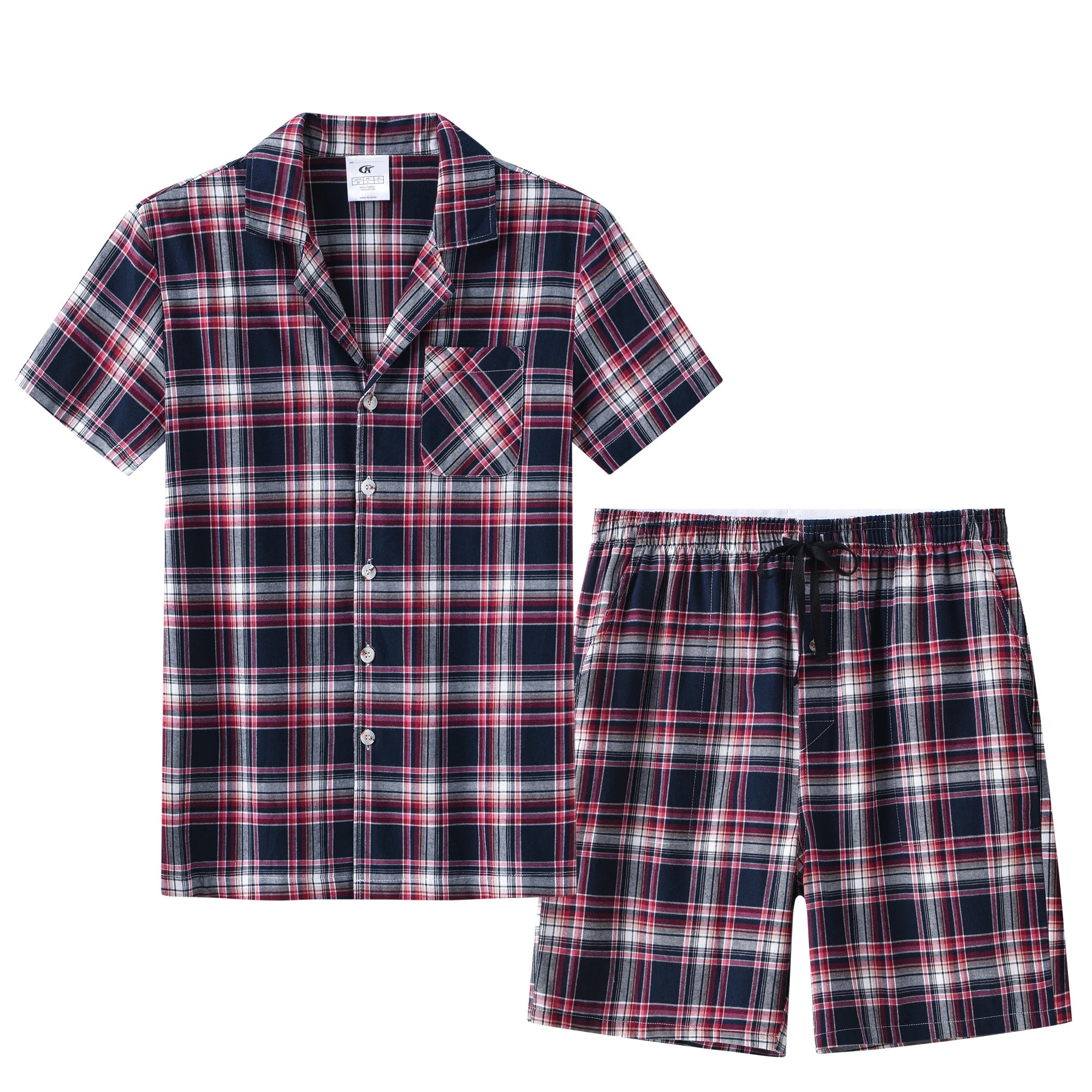 Men's Cotton Short Pajama Set | 2-Piece Breathable Button Top & Elastic Shorts Summer Loungewear
