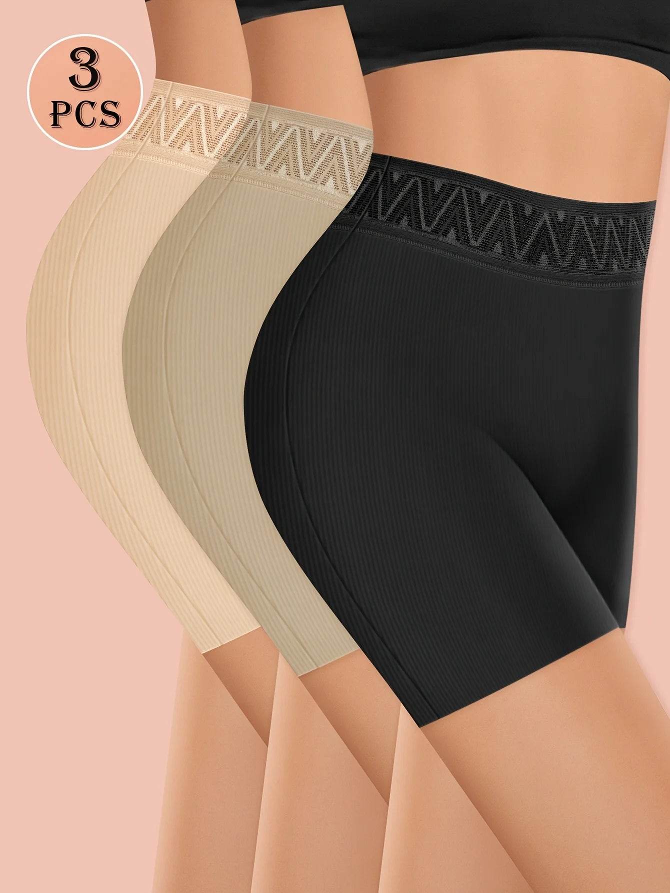 3pcs Women's High-Waist Shaping Shorts - Peach Lift, Tummy Control, Breathable & Comfortable Nylon Blend Underwear in Beige, - SnaggIt