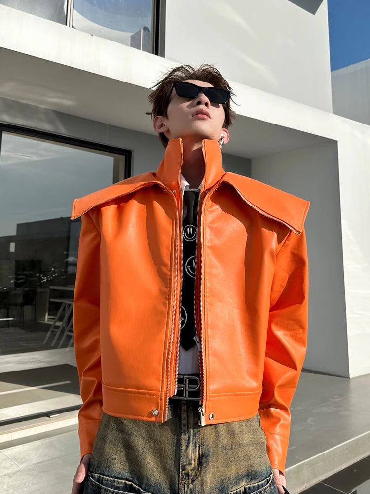 Oversized Black & Orange Faux Leather Jacket by Snagg A Jacket