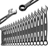 Set of black wrenches with varying sizes on a white background, featuring Wozobuy logo.