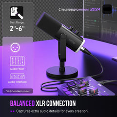 USB/XLR Dynamic Microphone – RGB Studio Mic with Mute Control & Headphone Jack by Snagg A Microphone
