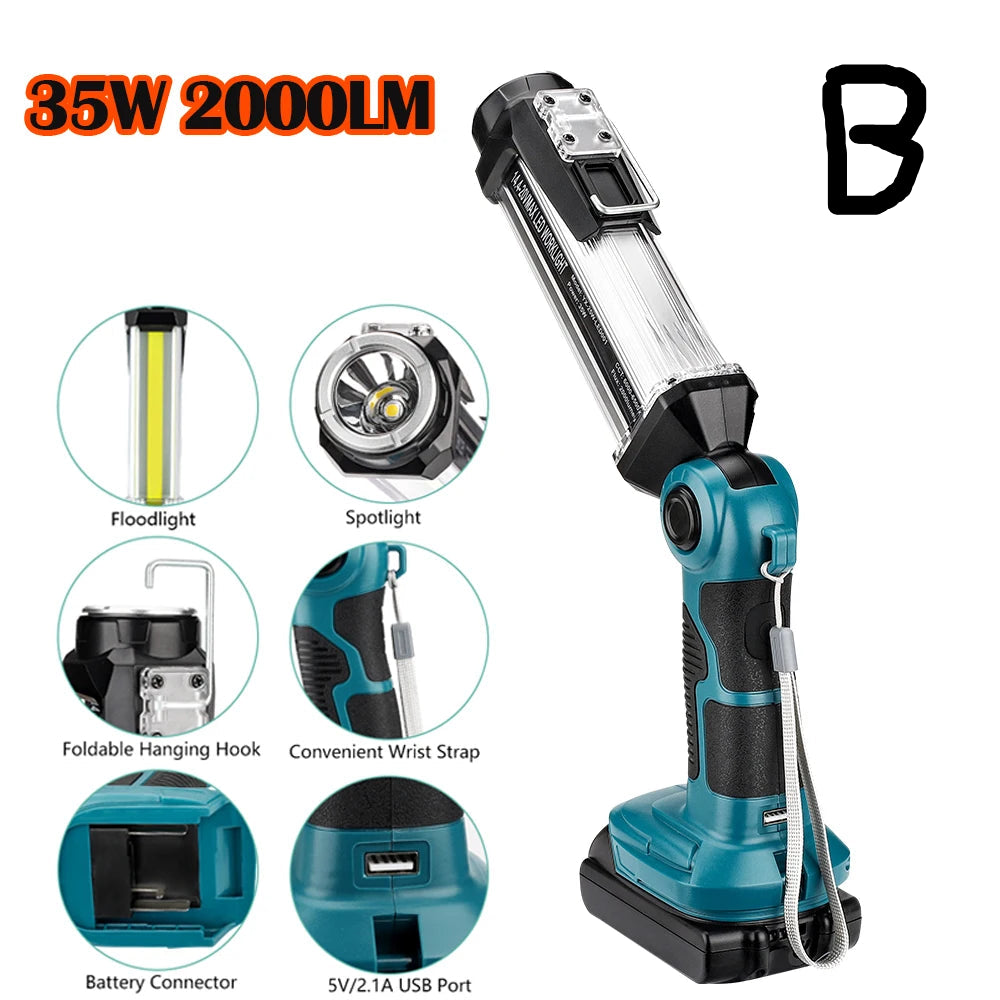 Cordless LED Work Light Compatible With Makita 18V LXT Battery - B - Spotlight
