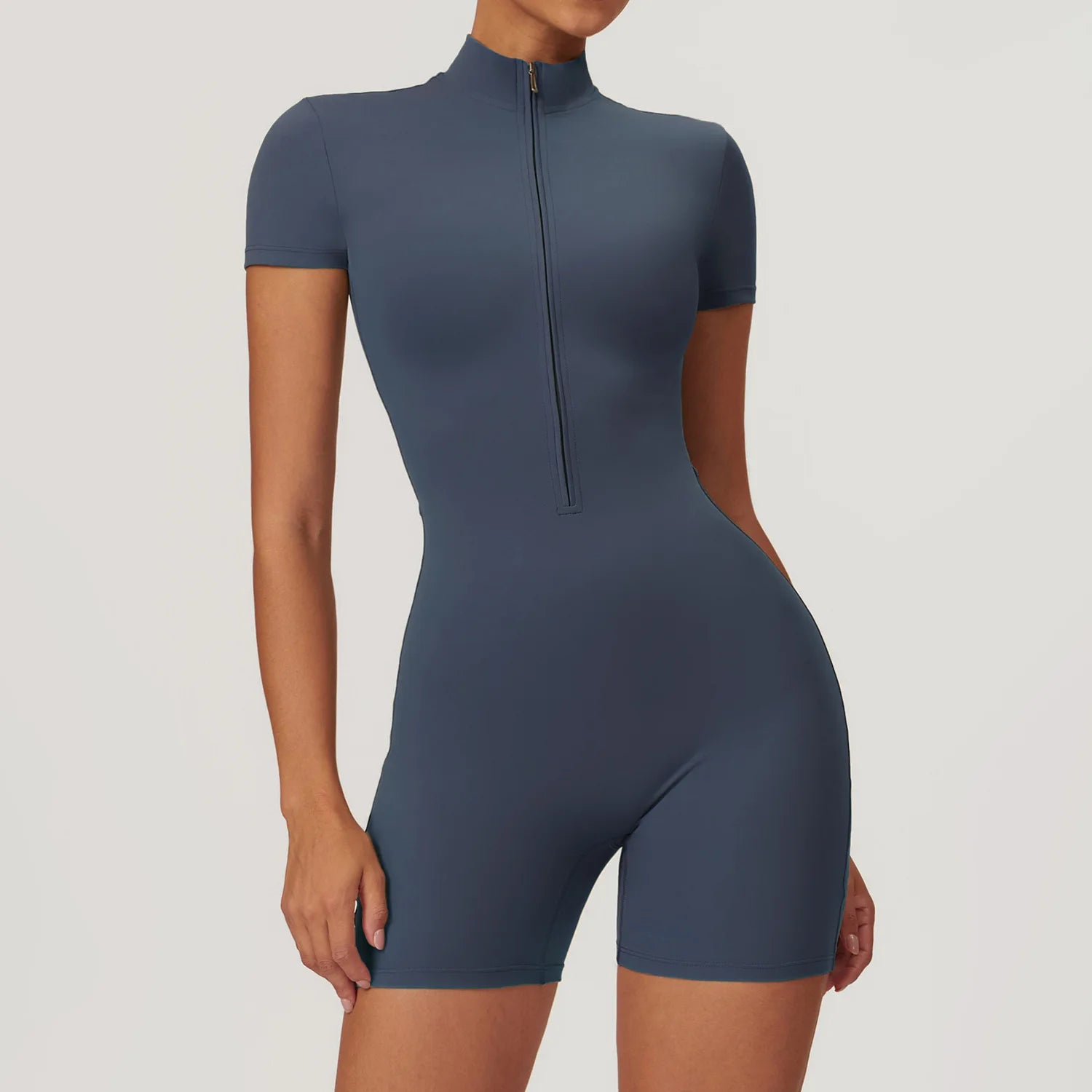 Women's Short Sleeve Zipper Yoga Jumpsuit | Sports Bodysuit Gym Fitness Dance Running Workout