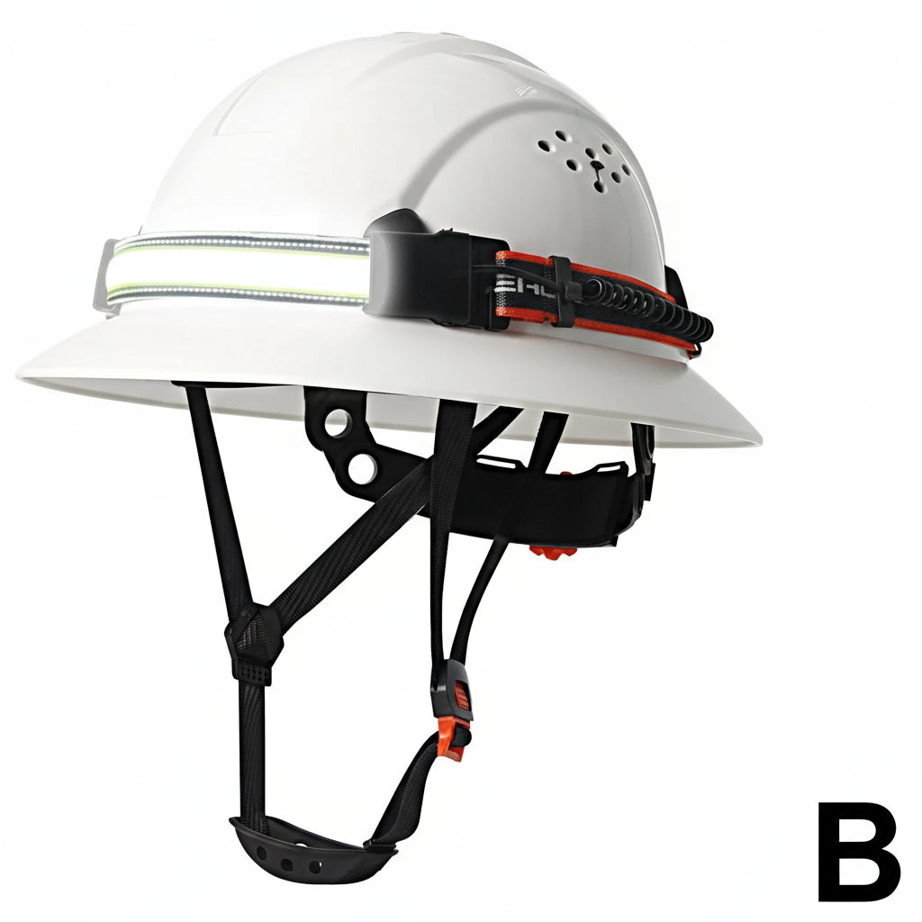 Full Brim Safety Helmet with LED Headlamp & Taillight by Snagg A Safety Helmet