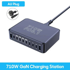 710W GaN 10-Port USB-C Charging Station | PD3.1 140W Fast Charger for MacBook iPhone Samsung