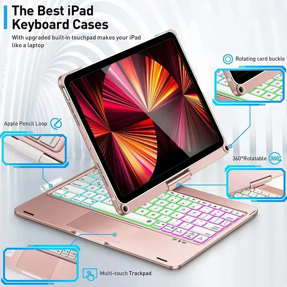360 Degree Flip Backlit Magic Keyboard For iPad 11th Generation A16/ iPad Air 7 11 13 inch by Snagg A Wireless Keyboard