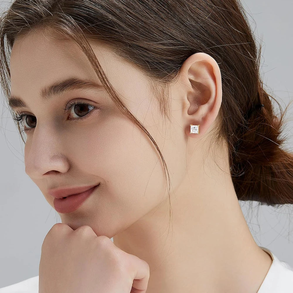 1CT Square Moissanite Stud Earrings