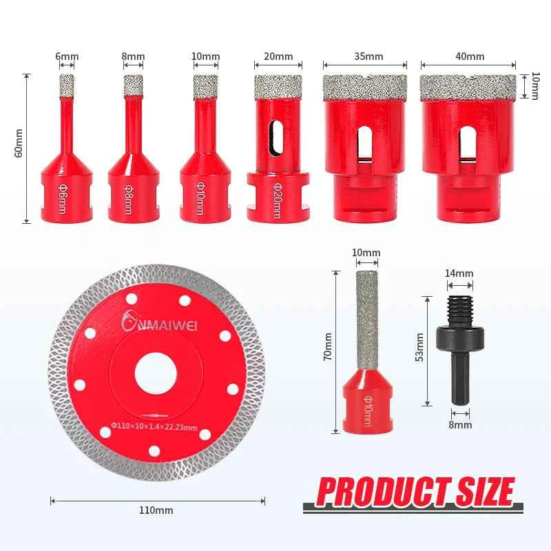 Professional Vacuum Brazed Diamond Drilling & Cutting Kit | M14 Thread Core Bits & Saw Blade Set
